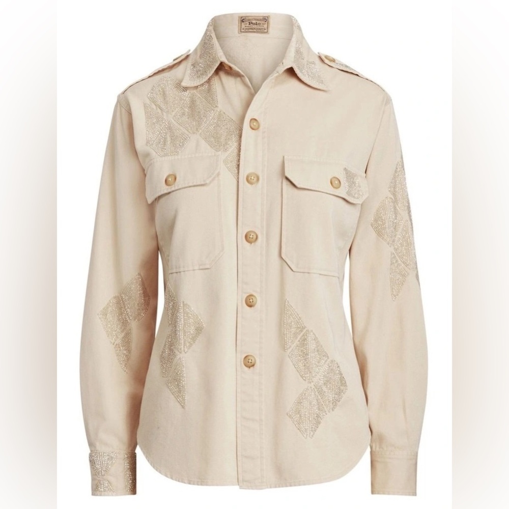 NWT Polo by Ralph Lauren Beaded Twill Shirt